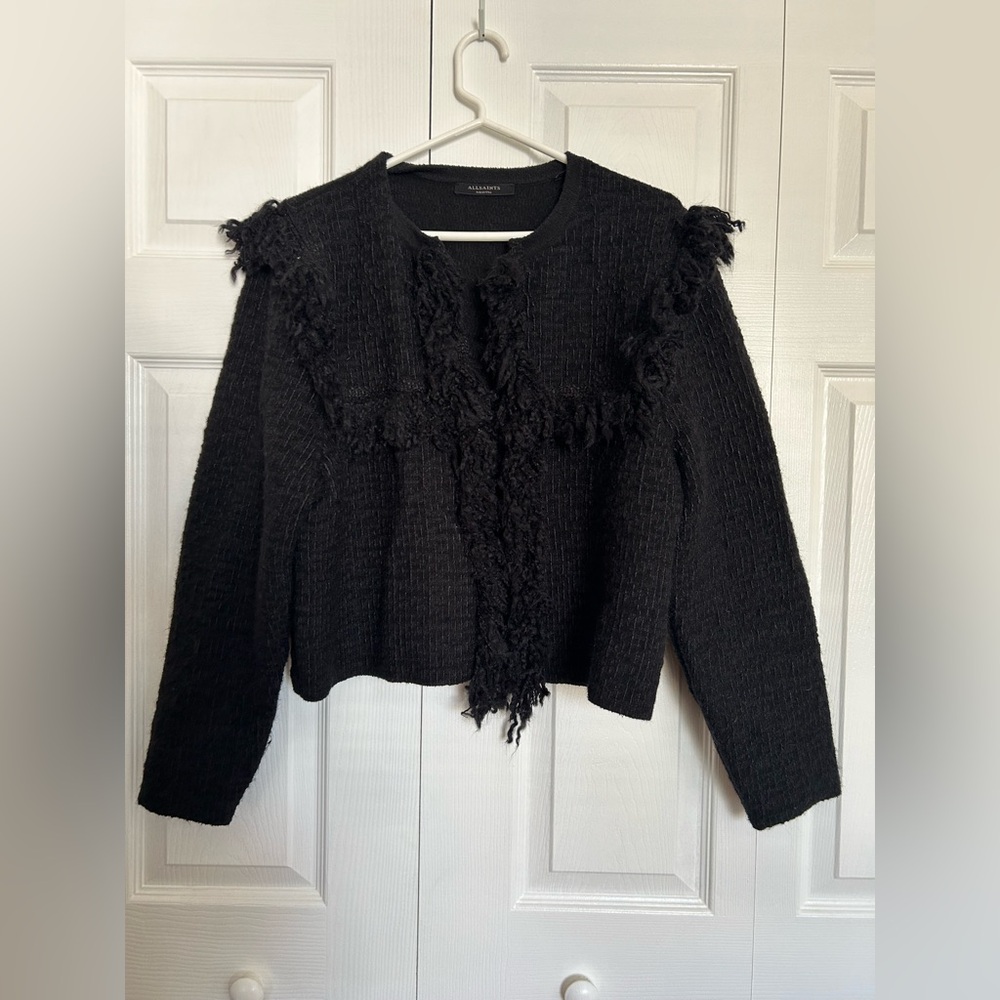 AllSaints Black Textured Open-Front Jacket